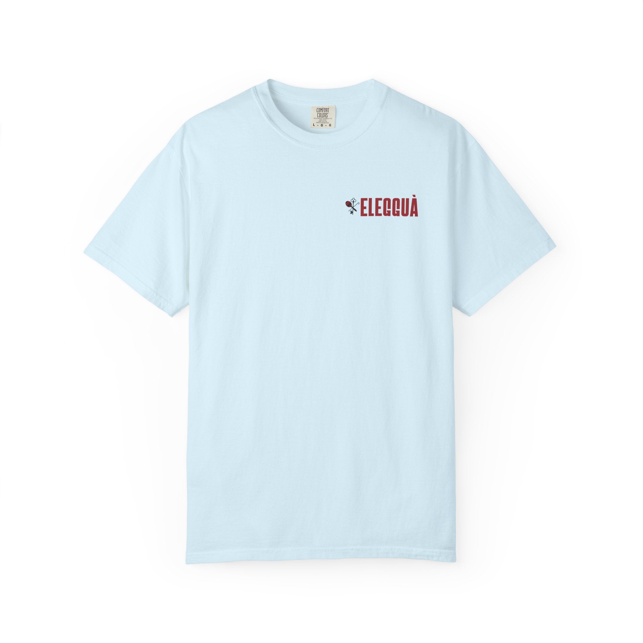 Elegguà T-Shirt — Afro Child Illustration Tee with Repeated Text Back Print