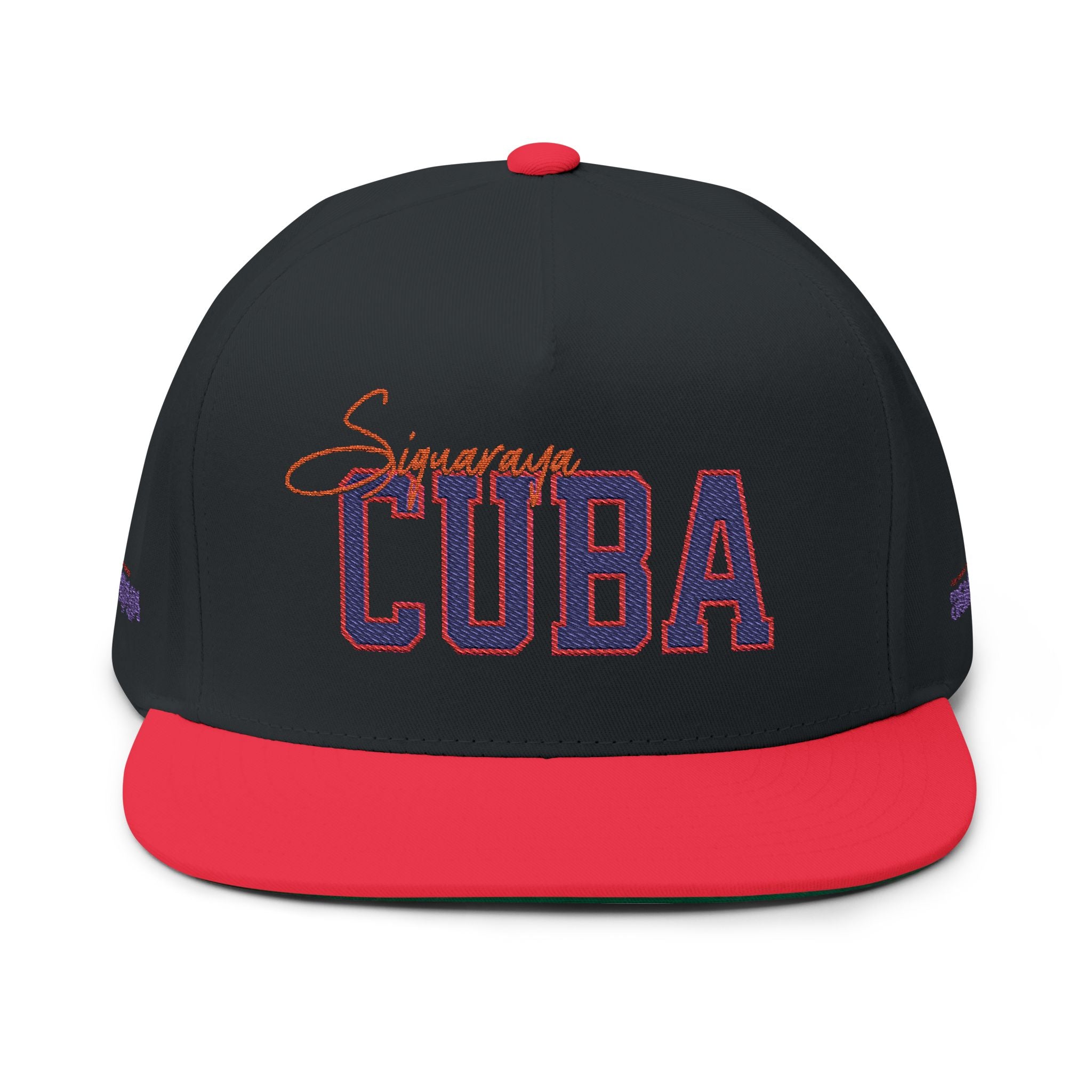 Cuba Embroidered Flat Bill Cap — Vintage Script Cuban Pride Snapback