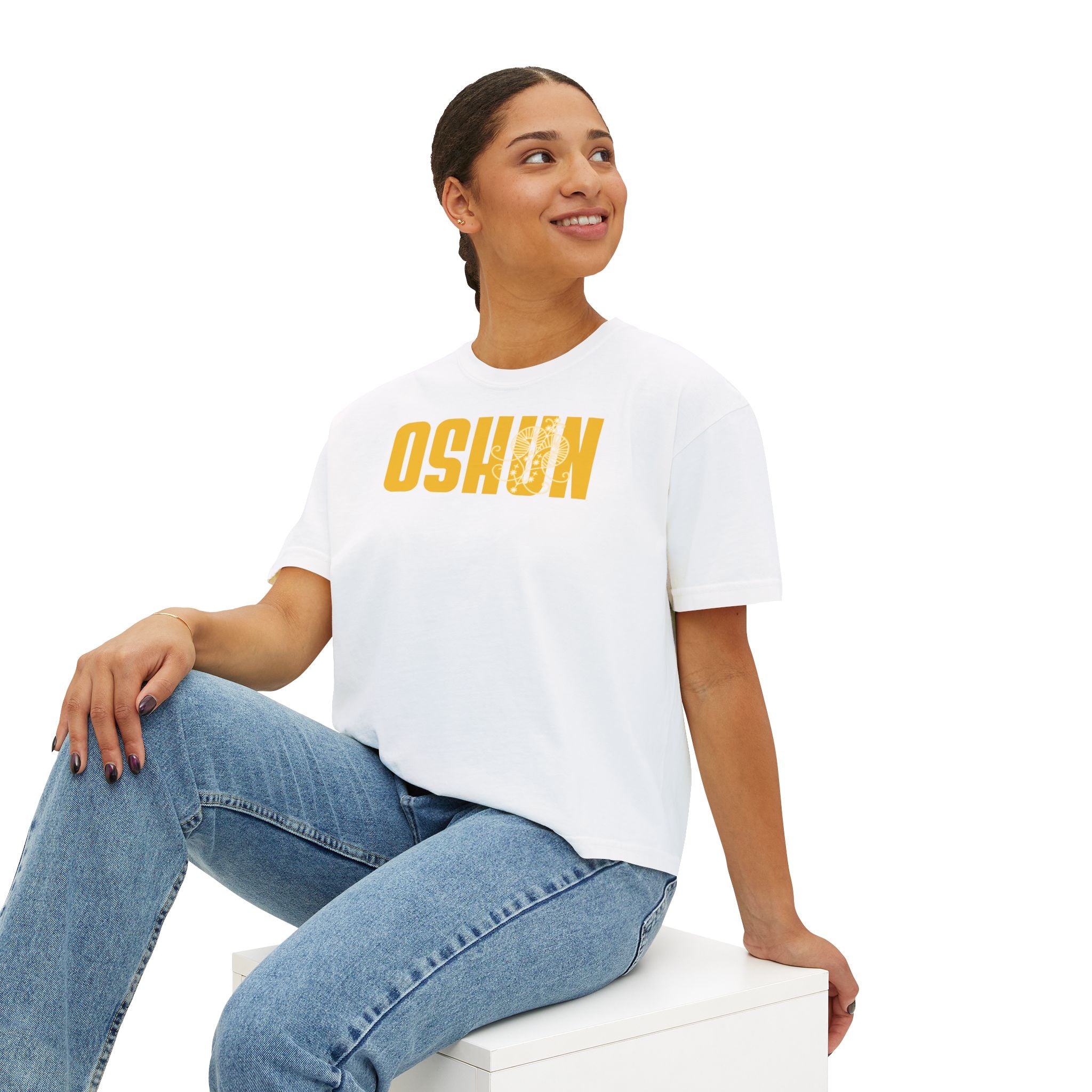 Oshun Graphic Tee — Afro Goddess Yellow Boxy Women's T-Shirt