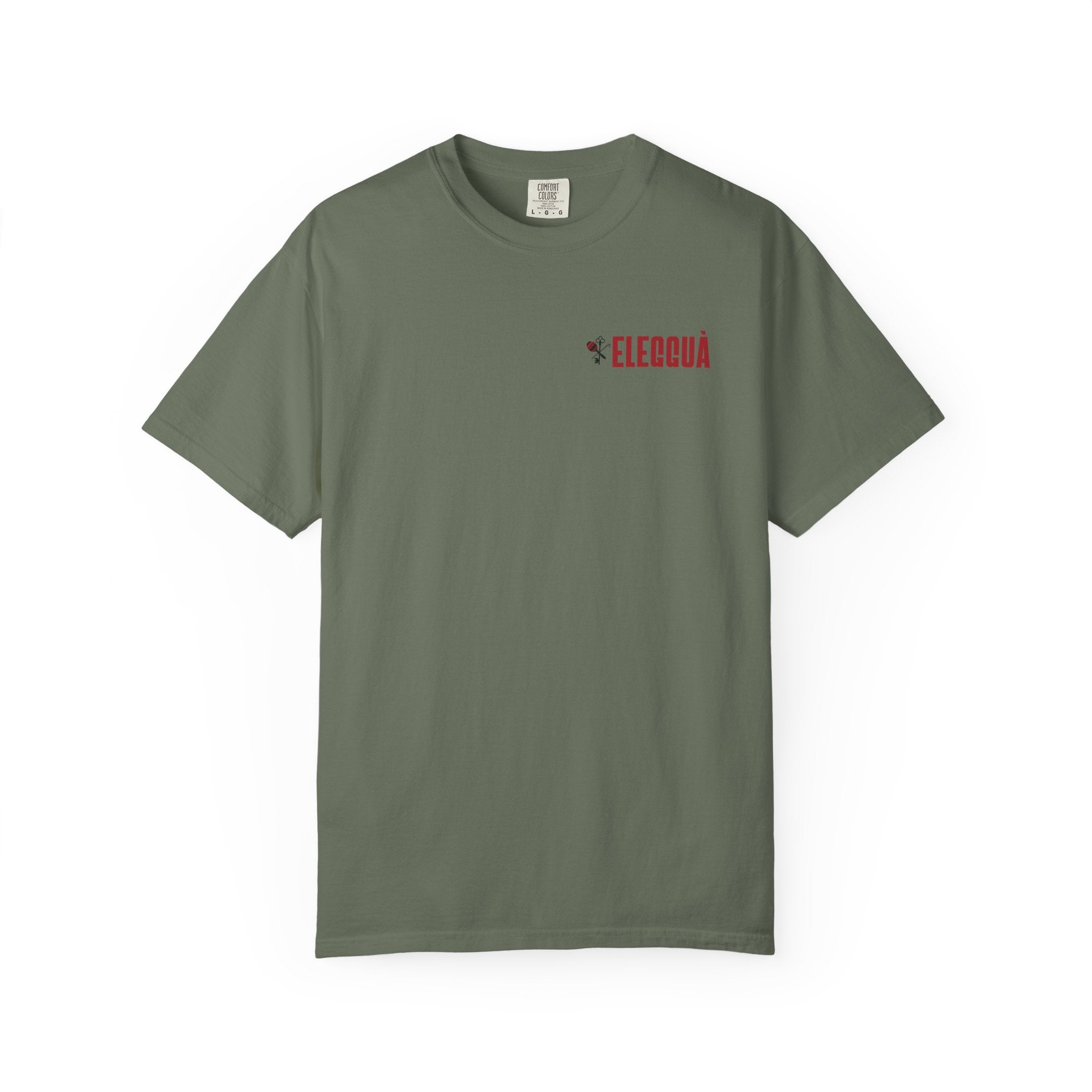 Elegguà T-Shirt — Afro Child Illustration Tee with Repeated Text Back Print