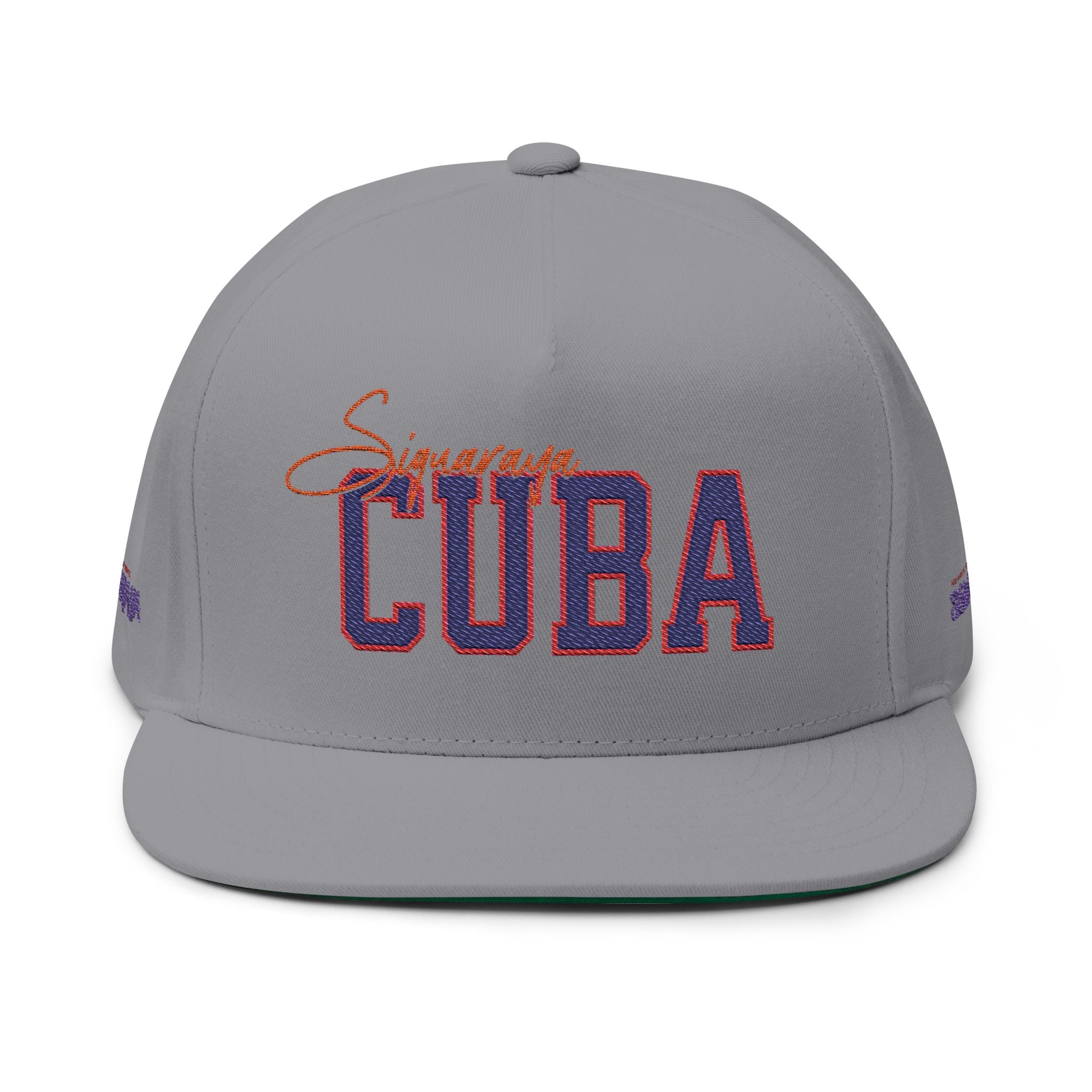 Cuba Embroidered Flat Bill Cap — Vintage Script Cuban Pride Snapback