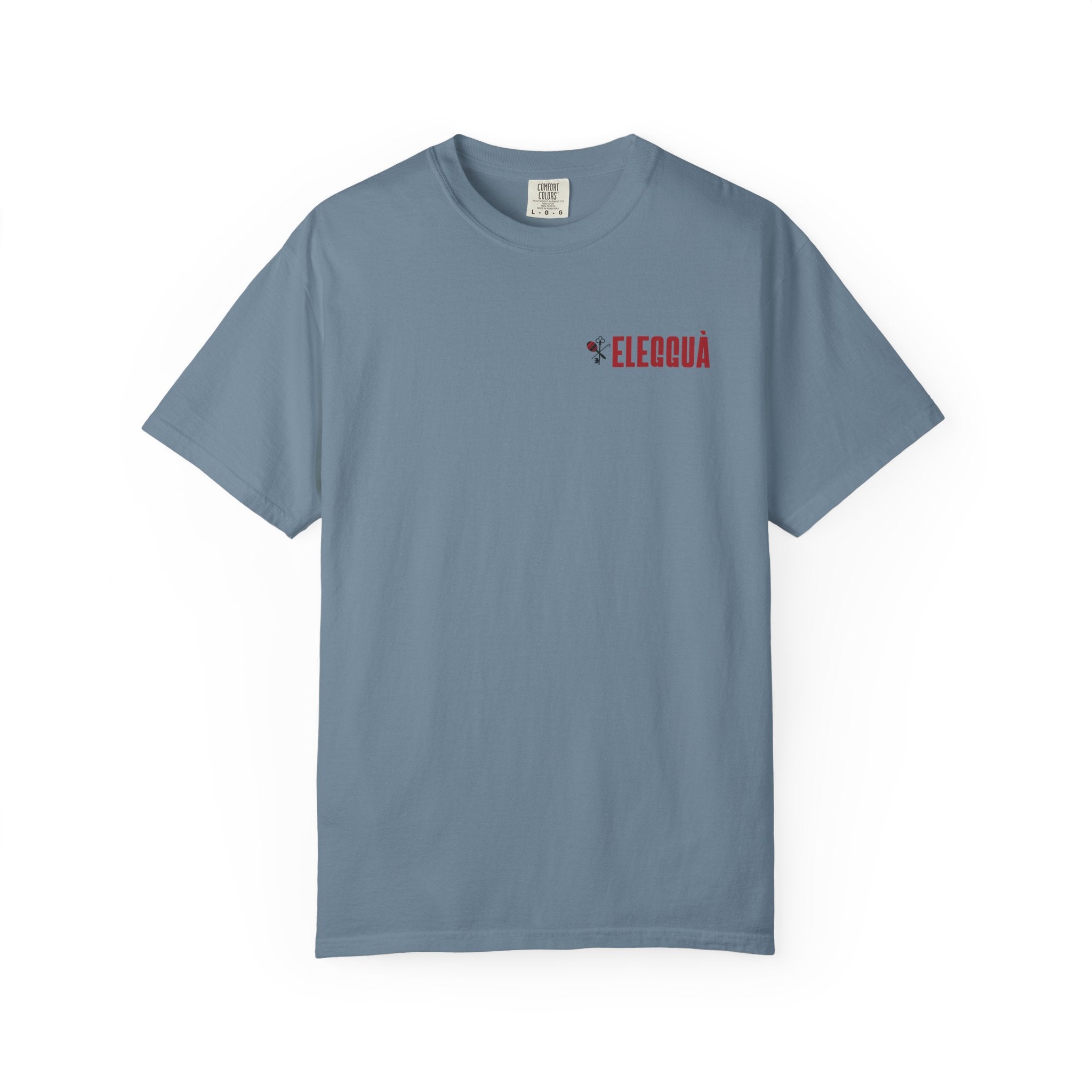 Elegguà T-Shirt — Afro Child Illustration Tee with Repeated Text Back Print