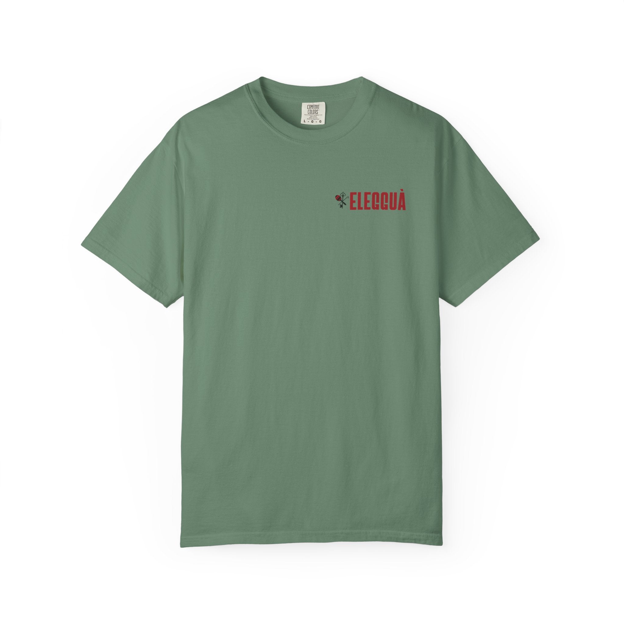 Elegguà T-Shirt — Afro Child Illustration Tee with Repeated Text Back Print
