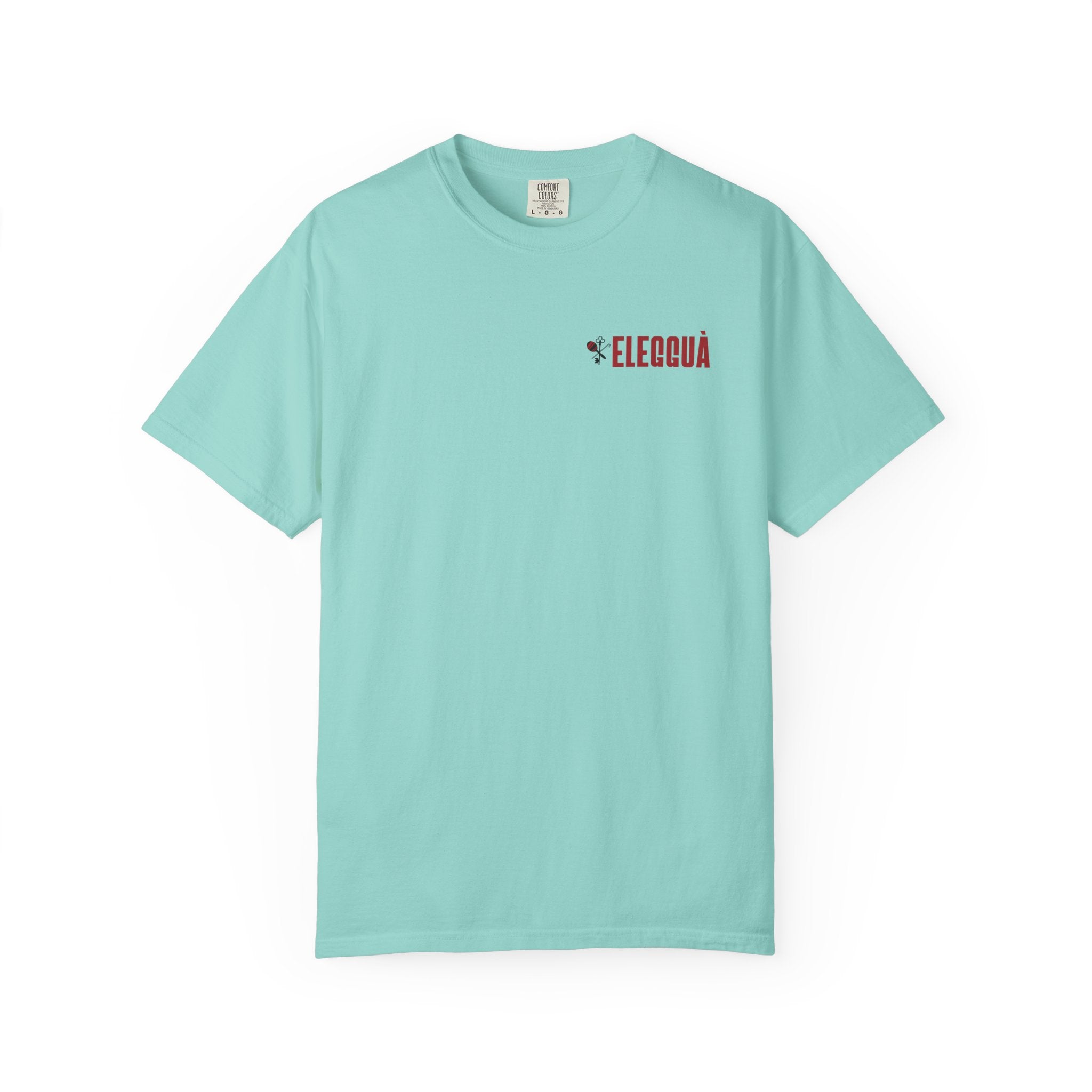 Elegguà T-Shirt — Afro Child Illustration Tee with Repeated Text Back Print