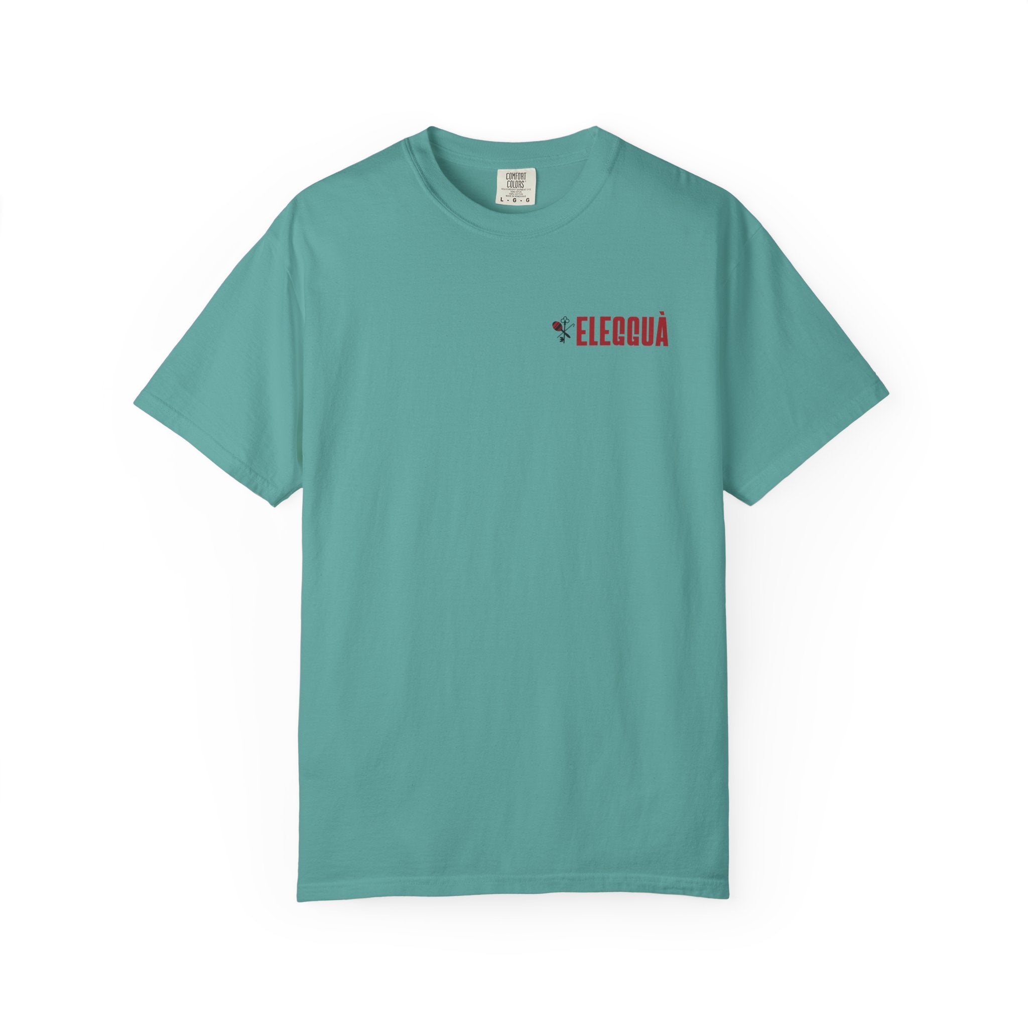 Elegguà T-Shirt — Afro Child Illustration Tee with Repeated Text Back Print