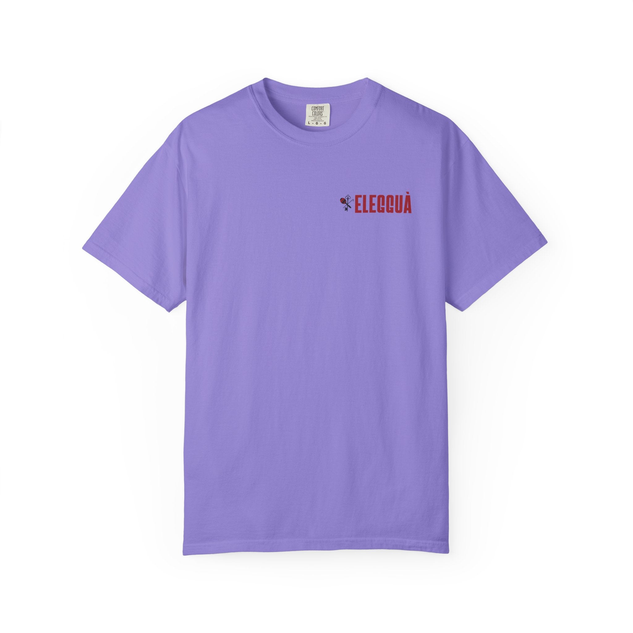 Elegguà T-Shirt — Afro Child Illustration Tee with Repeated Text Back Print