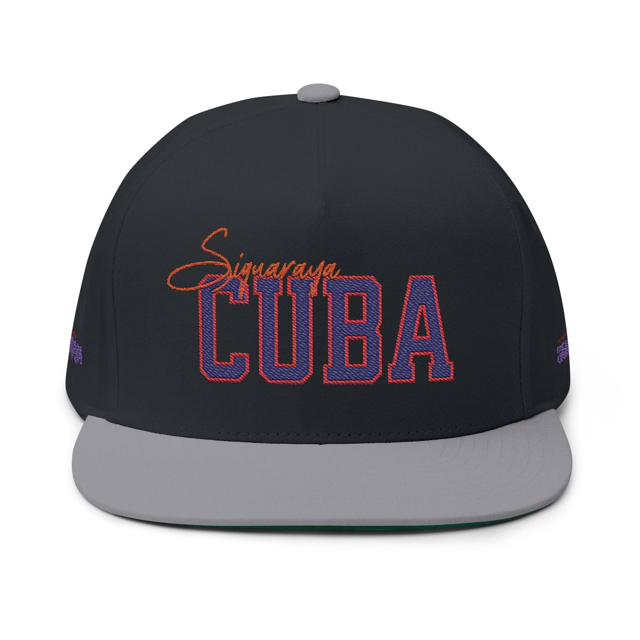 Cuba Embroidered Flat Bill Cap — Vintage Script Cuban Pride Snapback