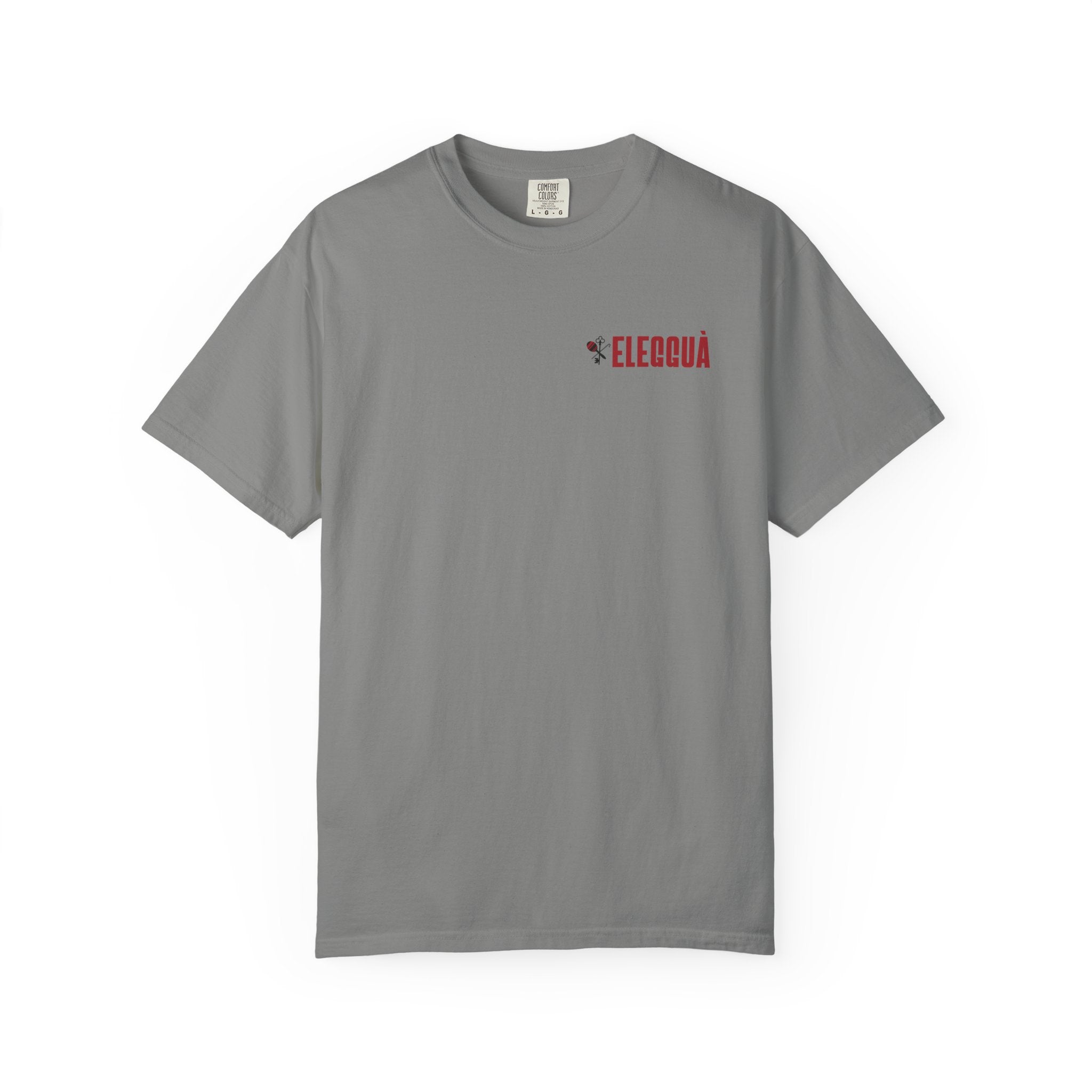 Elegguà T-Shirt — Afro Child Illustration Tee with Repeated Text Back Print