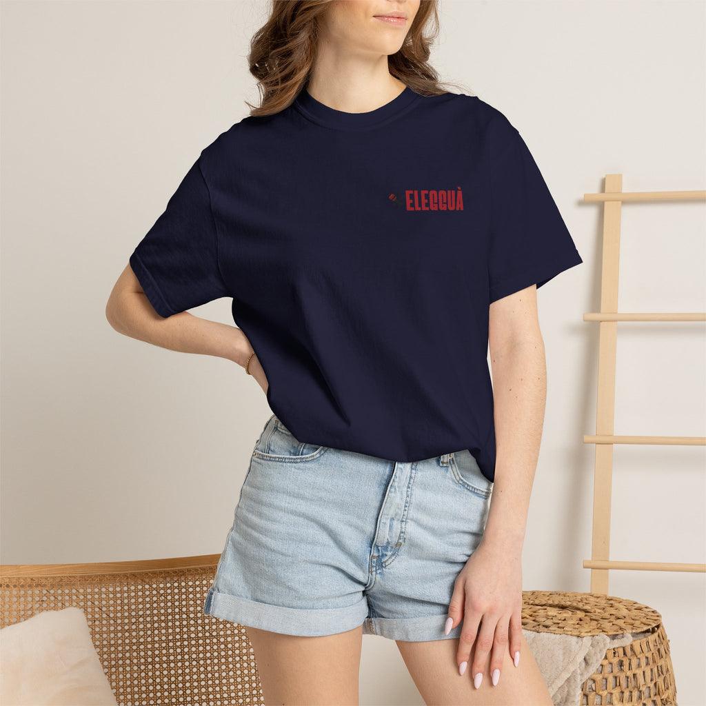 Elegguà T-Shirt — Afro Child Illustration Tee with Repeated Text Back Print