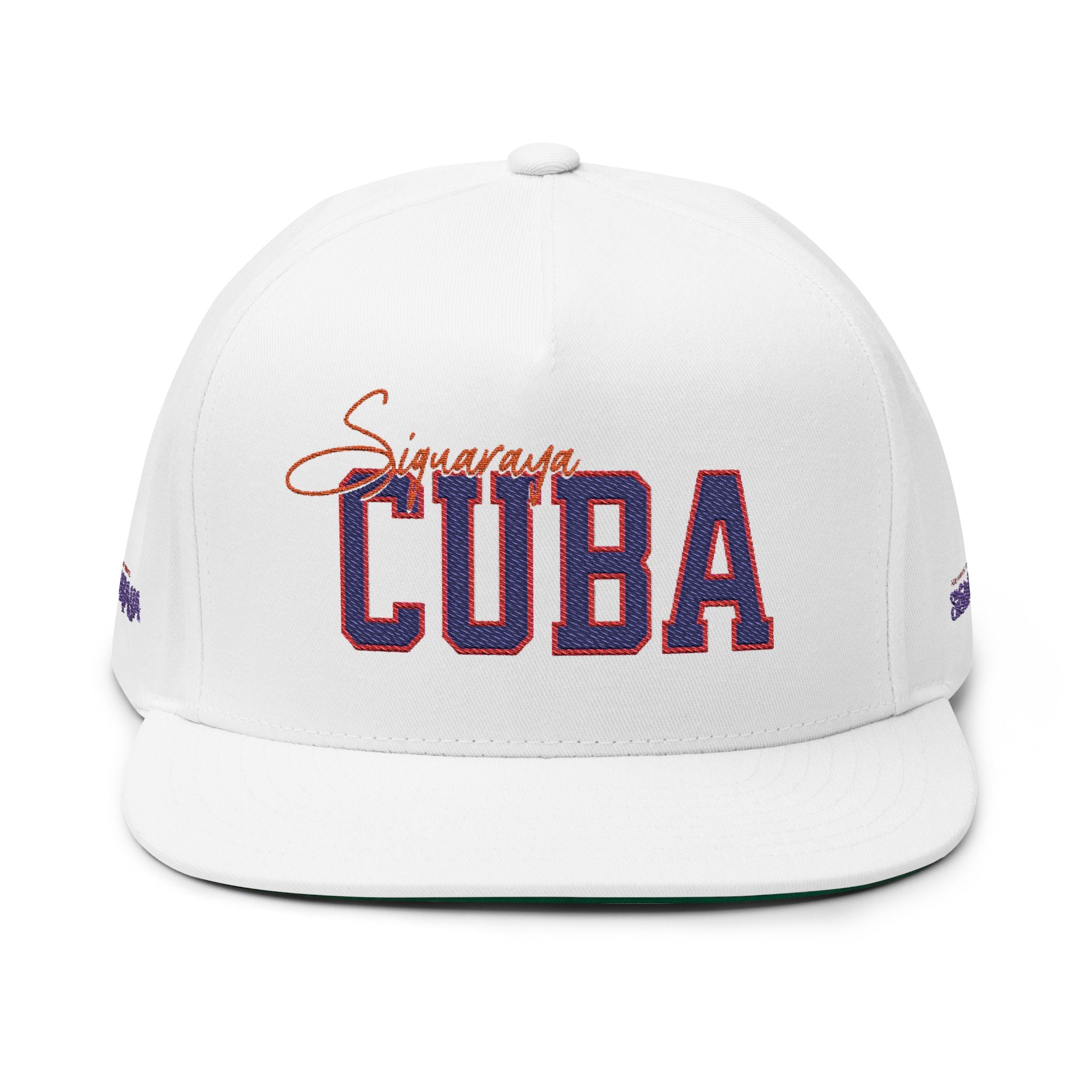 Cuba Embroidered Flat Bill Cap — Vintage Script Cuban Pride Snapback