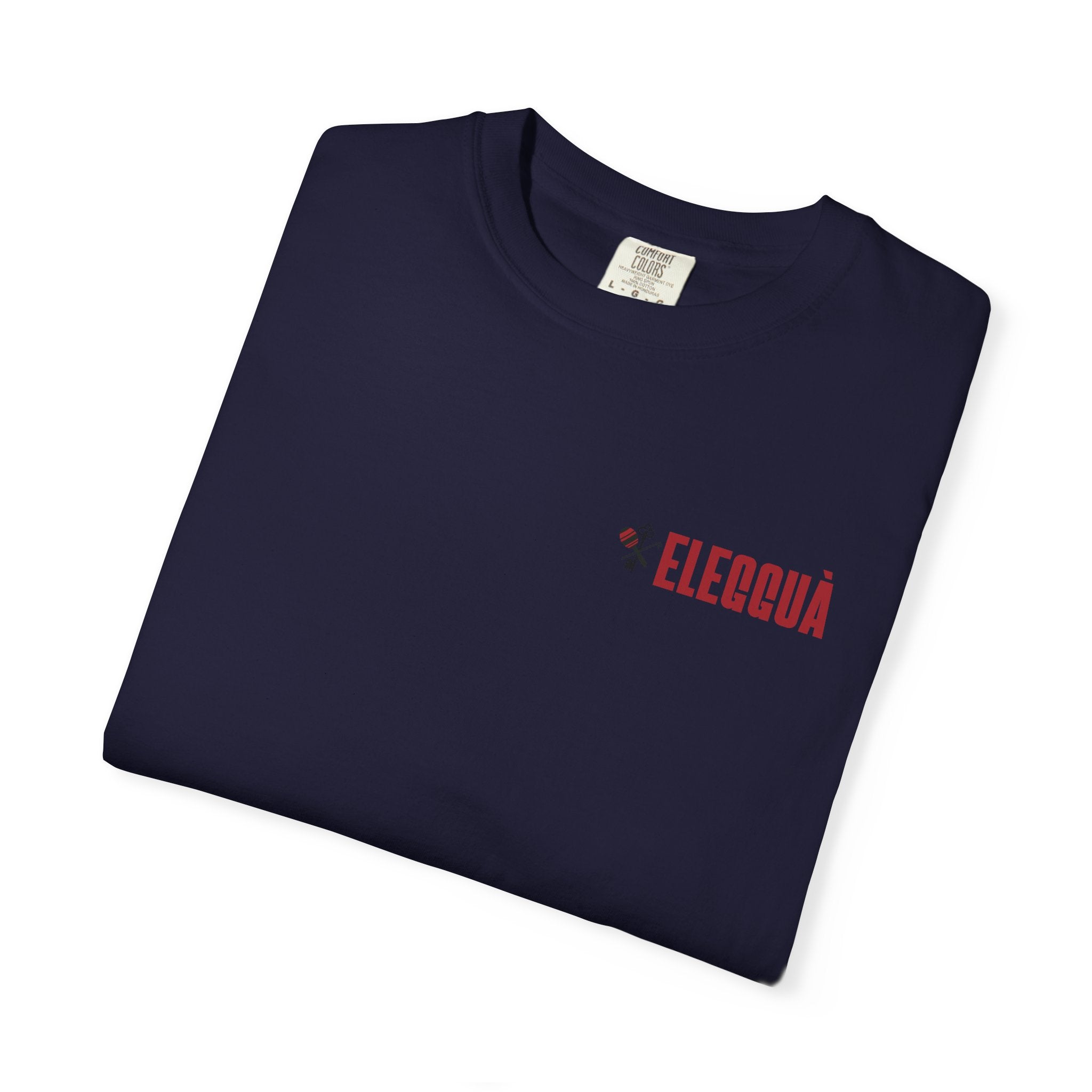 Elegguà T-Shirt — Afro Child Illustration Tee with Repeated Text Back Print