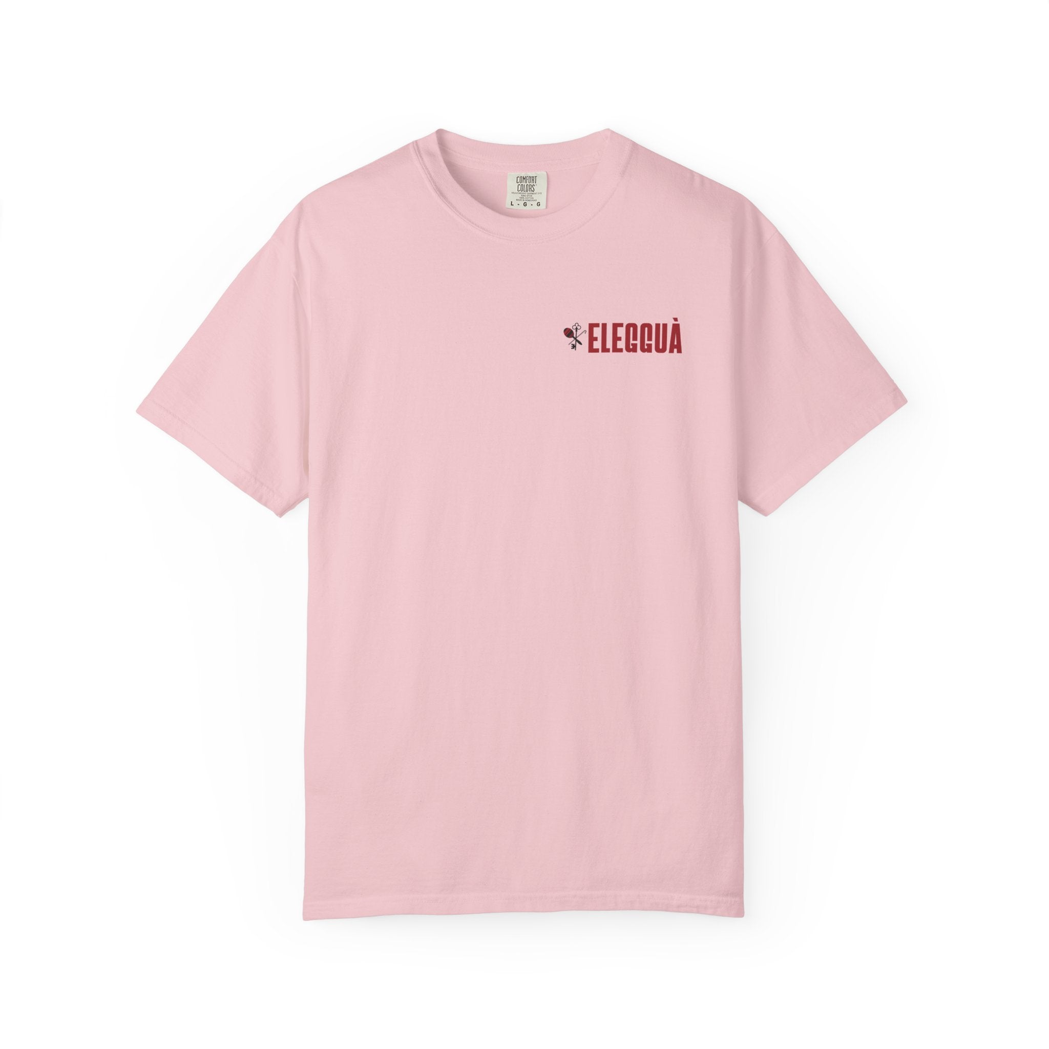 Elegguà T-Shirt — Afro Child Illustration Tee with Repeated Text Back Print