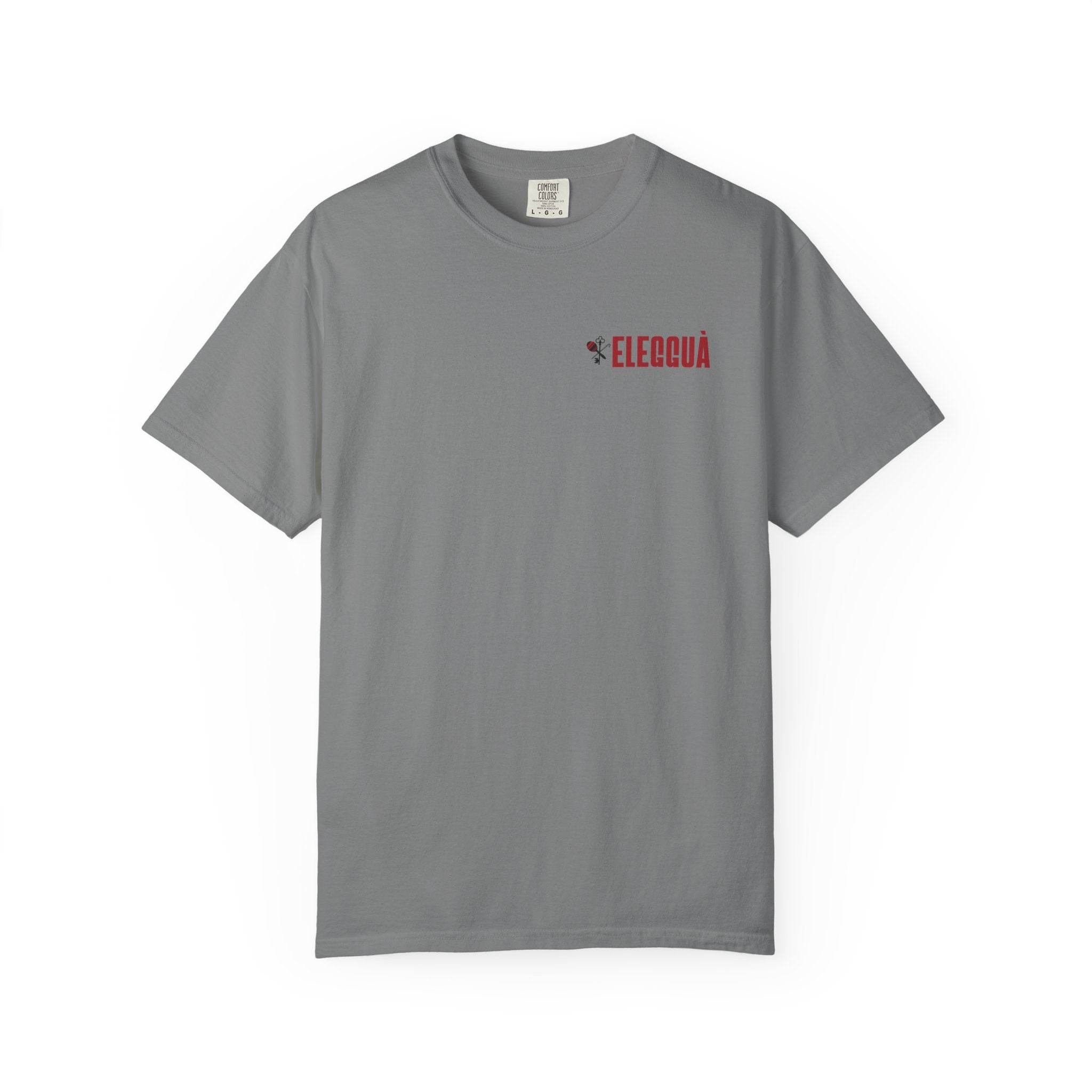 Elegguà T-Shirt — Afro Child Illustration Tee with Repeated Text Back Print