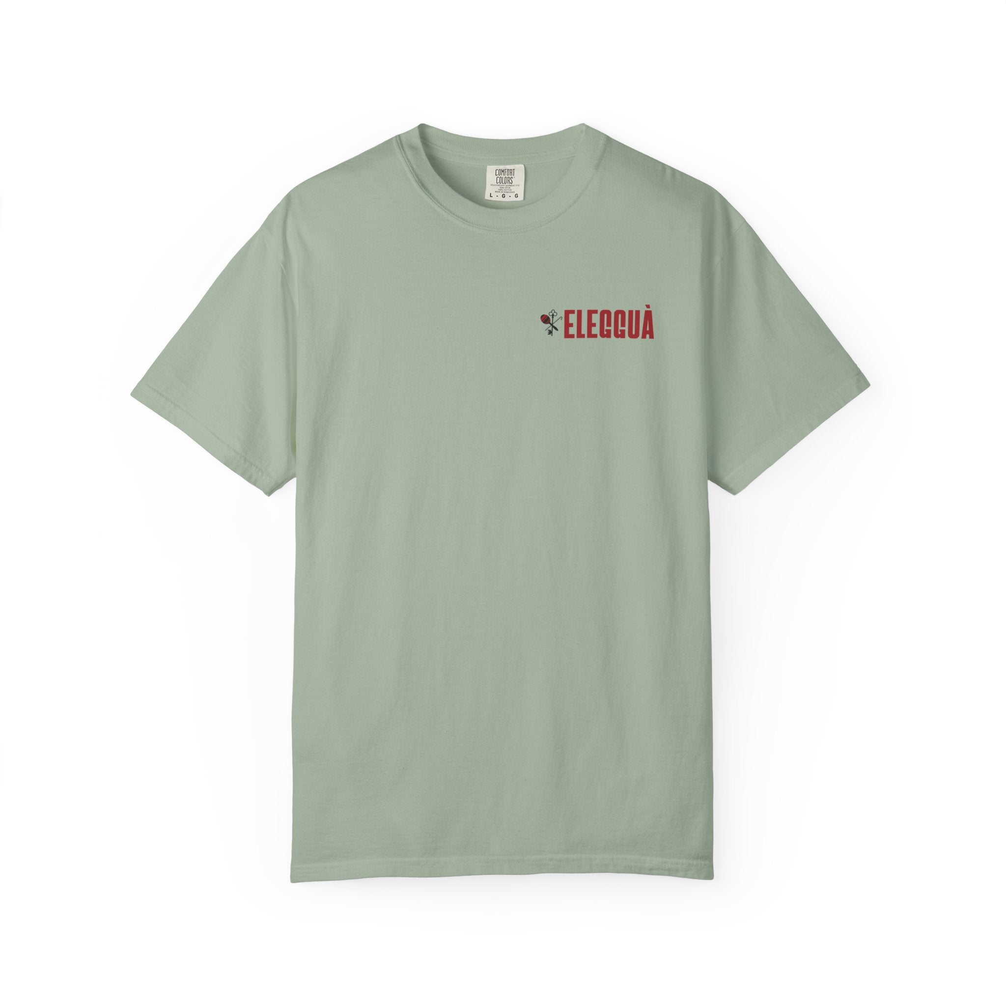 Elegguà T-Shirt — Afro Child Illustration Tee with Repeated Text Back Print