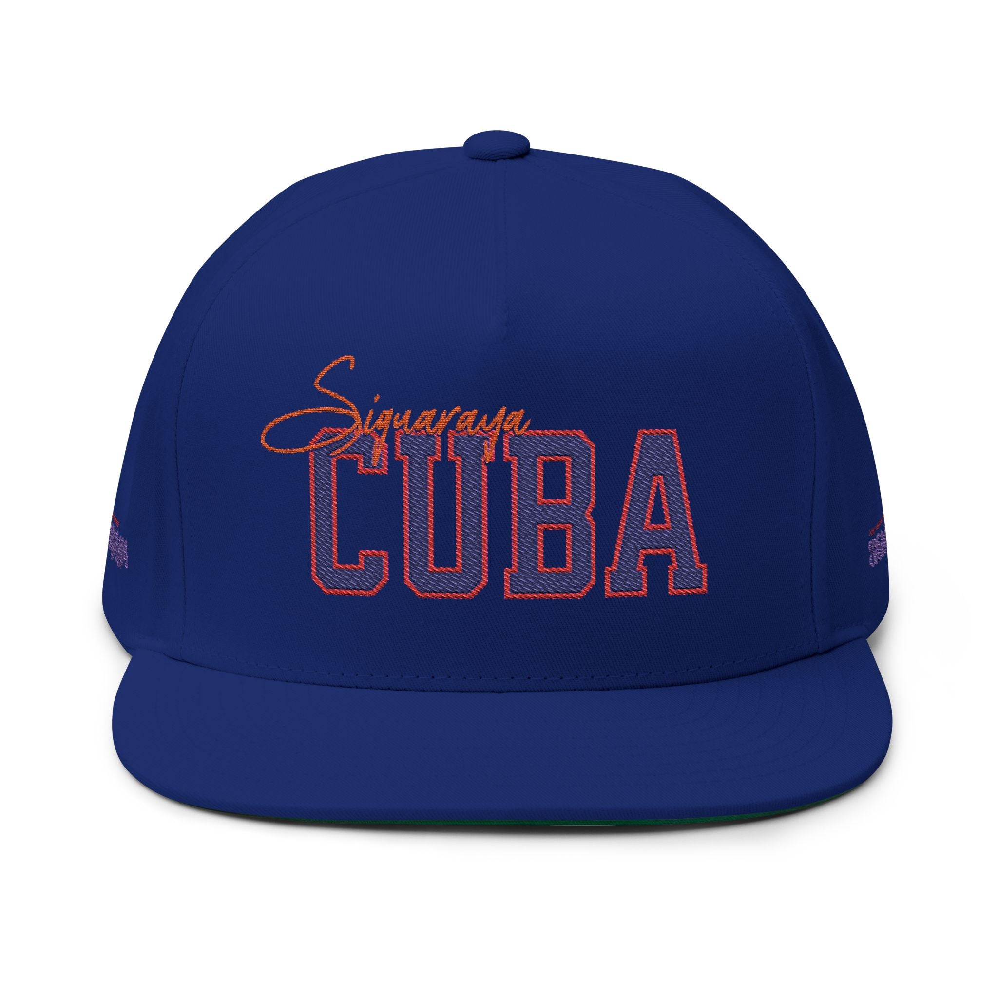 Cuba Embroidered Flat Bill Cap — Vintage Script Cuban Pride Snapback