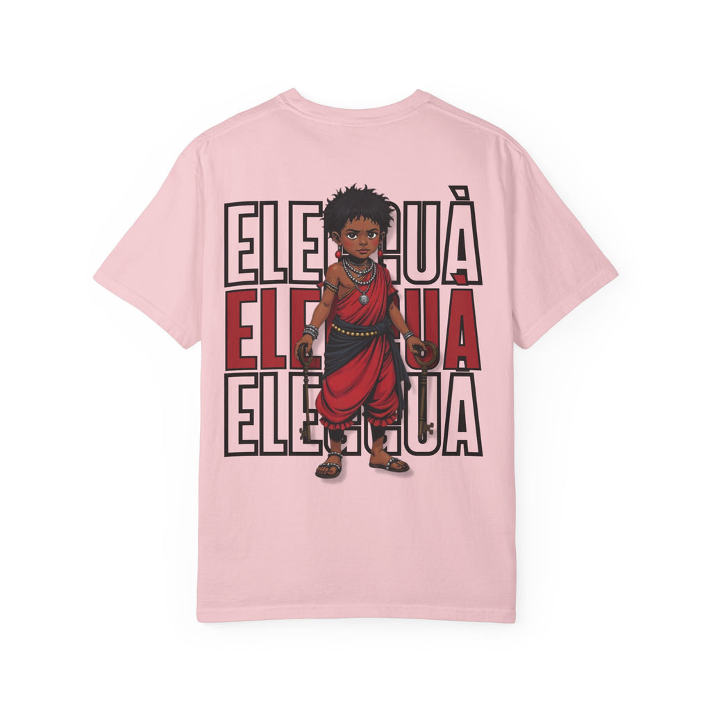 Elegguà T-Shirt — Afro Child Illustration Tee with Repeated Text Back Print