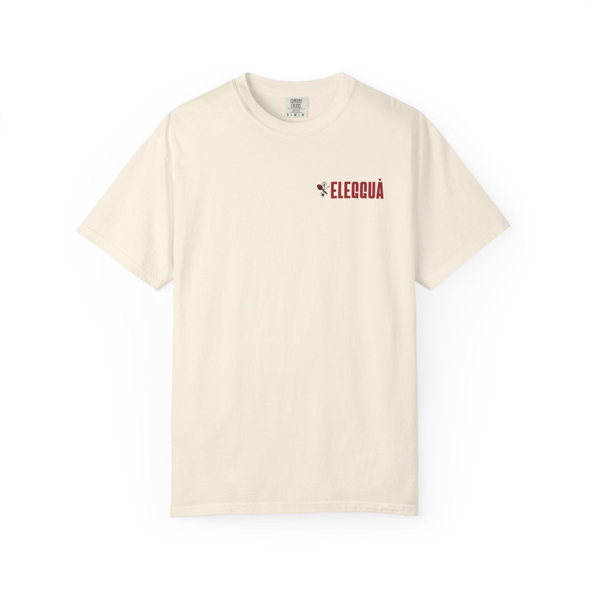 Elegguà T-Shirt — Afro Child Illustration Tee with Repeated Text Back Print