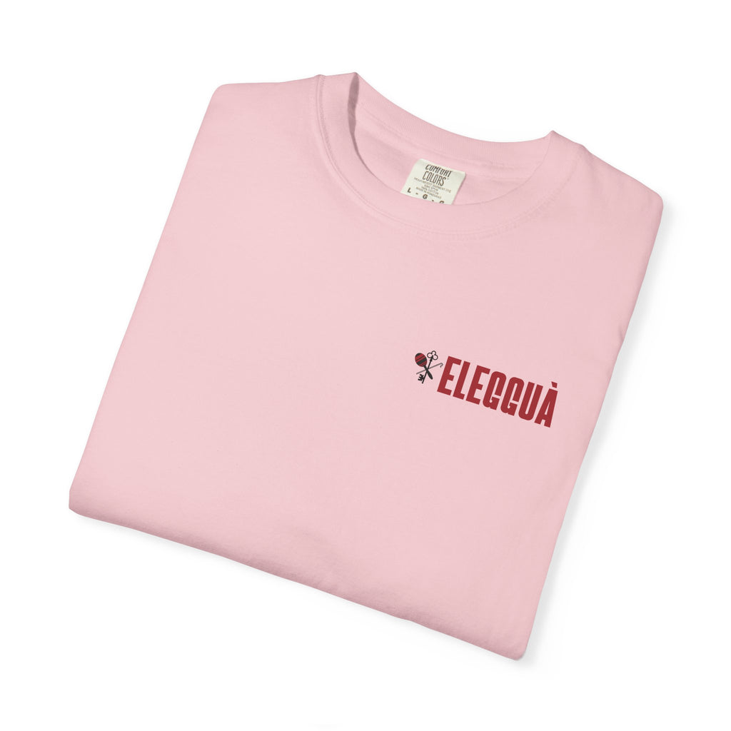 Elegguà T-Shirt — Afro Child Illustration Tee with Repeated Text Back Print