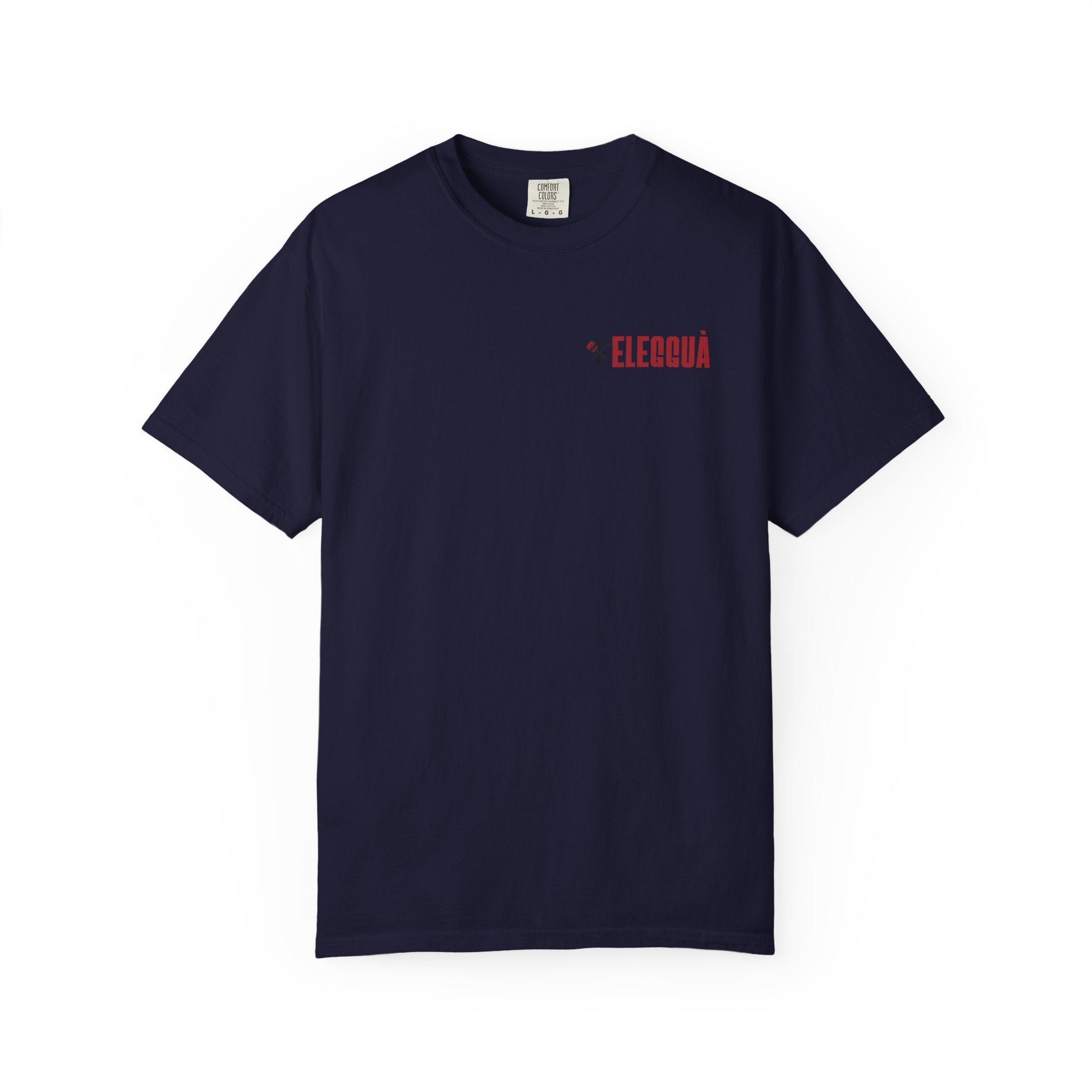 Elegguà T-Shirt — Afro Child Illustration Tee with Repeated Text Back Print