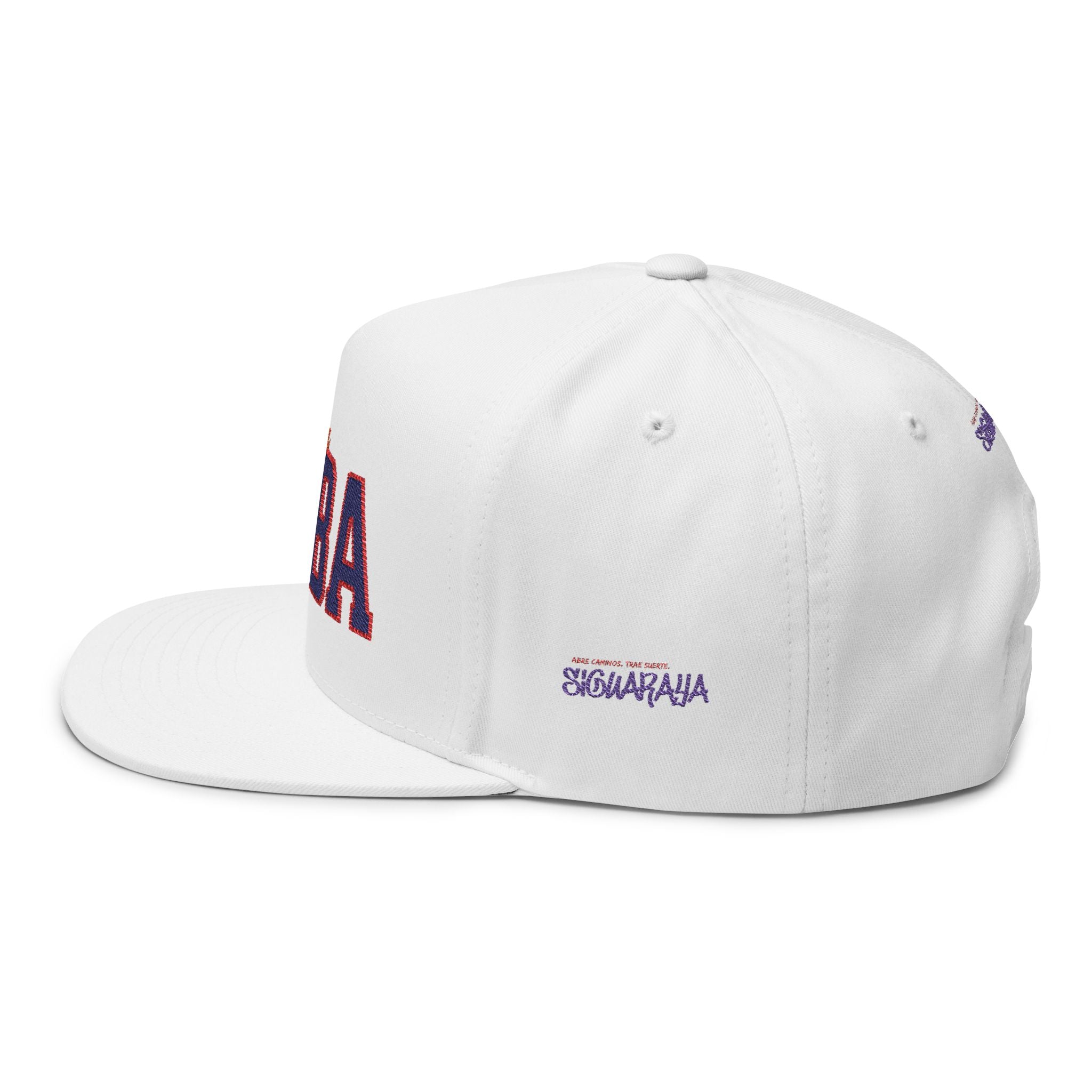 Cuba Embroidered Flat Bill Cap — Vintage Script Cuban Pride Snapback